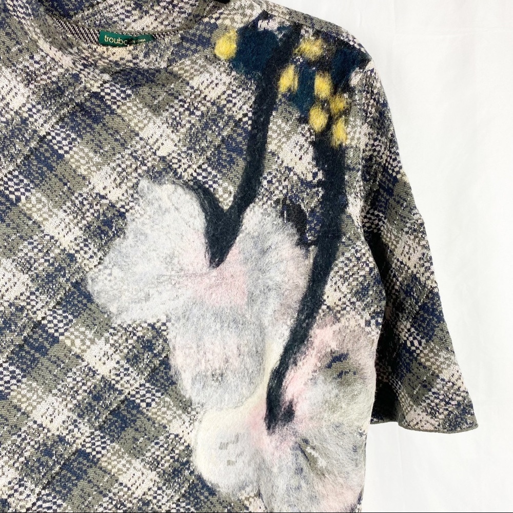 ANTHROPOLOGIE Troubadour Plaid & Floral Felted Wool Sweater XS - Picture 4 of 7